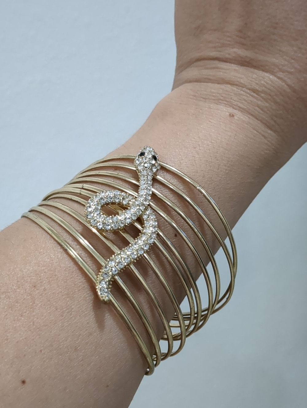 Gold Tone Snake Rhinestone Multi-Band Bangles Set - Picture 7 of 8